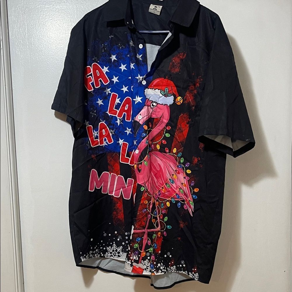 Men’s Christmas flamingo button down shirt size extra large
